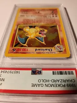 Pokemon TCG Base Set Charizard Holo Rare Card 1999 Unlimited, PSA 7 NM - Image 4