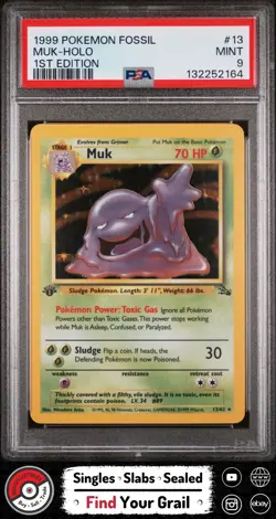 PSA 9 MUK HOLO 1ST EDITION 13 1999 FOSSIL POKEMON CARD - Image 1