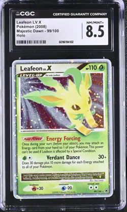 CGC 8.5 Leafeon LV.X 2008 Majestic Dawn 99/100 Holo Pokemon Card - Image 1