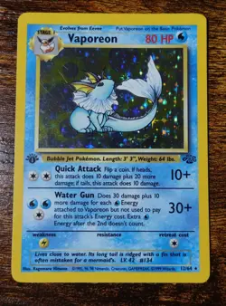 Vaporeon 12/64 1st Edition Jungle Set Holo Rare Pokemon Card LP - Image 1