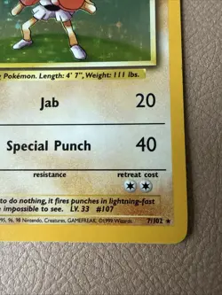 HITMONCHAN 7/102 Holo Rare Base Set Unlimited WOTC 1999 - Pokemon Card - Image 4