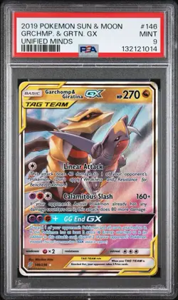 2019 Pokemon Sun and Moon Unified Minds Garchomp and Giratina GX 146/236 PSA 9 - Image 1
