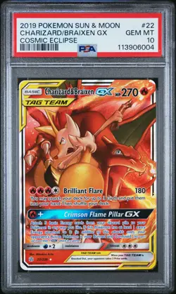 2019 POKEMON COSMIC ECLIPSE CHARIZARD & BRAIXEN GX 22 PSA 10 GEM MINT #113906004 - Image 1