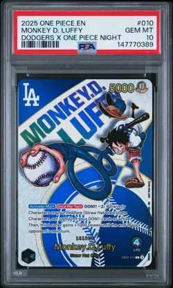 2025 ONE PIECE PROMOS DODGERS X ONE PIECE NIGHT #010 MONKEY D. LUFFY PSA 10 - Image 1