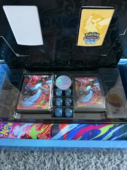 Pokemon TCG: Mega Charizard EX UPC Playmat, Card Sleeves, Deck Box, Dice & Coin - Image 1