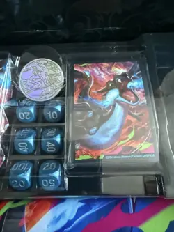 Pokemon TCG: Mega Charizard EX UPC Playmat, Card Sleeves, Deck Box, Dice & Coin - Image 4