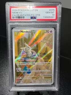 2024 Pokemon SVP EN Mimikyu #075 Paldean Fates Pokemon Center ETB Promo PSA 10 - Image 1
