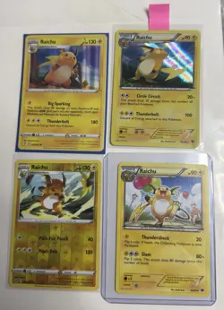 Pokemon TCG 4 x Raichu Cards Bundle Holo Rare Uncommon Reverse Holo - Image 1