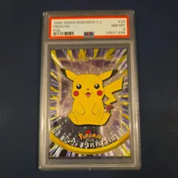 1999 Topps Pokemon TV #25 Pikachu Sitting Black Logo PSA 8 Rare Vintage - Image 1