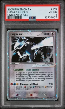 2005 POKEMON EX UNSEEN FORCES #105/115 LUGIA EX HOLO RARE PSA 4 - Image 1