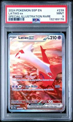 2024 POKEMON SSP EN-SURGING SPARKS SPECIAL ILLUSTRATION RARE LATIAS EX PSA 9 - Image 1