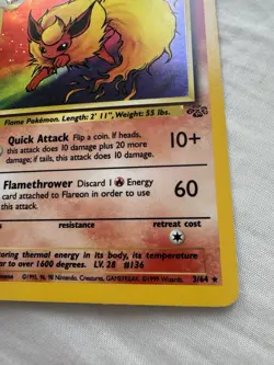 Pokemon Flareon Holo Rare Card Jungle Unlimited Edition 3/64 NM - Image 3