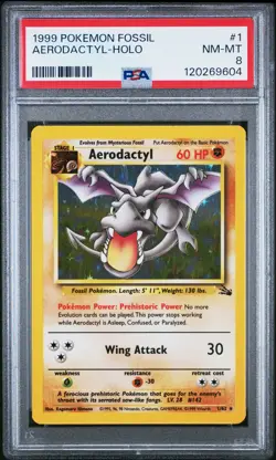1999 POKEMON FOSSIL #1 AERODACTYL-HOLO PSA 8 - Image 1