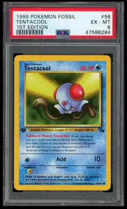 1999 POKEMON FOSSIL 1ST EDITION #56/62 TENTACOOL PSA 6 - Image 1