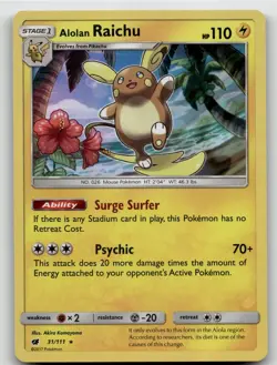 ALOLAN RAICHU 31/111 RARE HOLO CRIMSON INVASION POKEMON NEAR MINT - Image 1