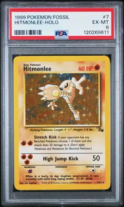 1999 POKEMON FOSSIL #7 HITMONLEE-HOLO PSA 6 - Image 1