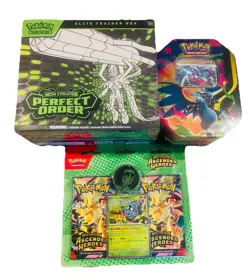 Pokemon TCG Ascended Hero’s 2 Pack, Charizard Tin, And Perfect Order ETB Sealed - Image 1