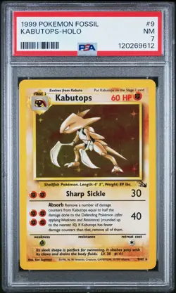 1999 POKEMON FOSSIL #9 KABUTOPS-HOLO PSA 7 - Image 1