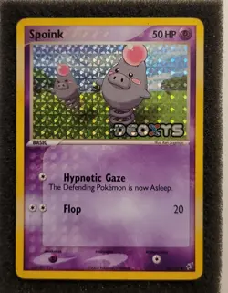Spoink 76/107 - STAMPED HOLO 2005 EX Deoxys Pokemon TCG - LP to MP - Image 1