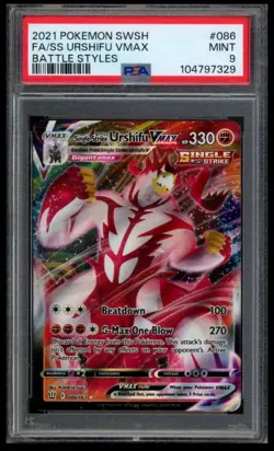2021 POKEMON BATTLE STYLES #086/163 SINGLE STRIKE URSHIFU VMAX FULL ART PSA 9 - Image 1