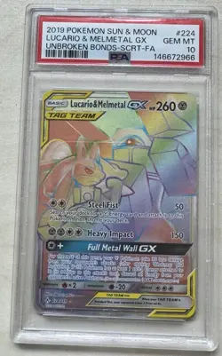 2019 Pokemon Lucario & Melmetal GX 224/214 Unbroken Bonds PSA 10 - Image 1