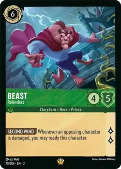 x1 Beast - Relentless - 70/204 - Legendary Lorcana DLC02 Rise of the Floodborn M - Image 1