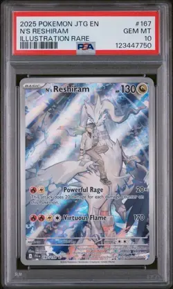 2025 POKEMON JOURNEY TOGETHER ILLUSTRATION RARE #167 N'S RESHIRAM PSA 10 GEM MT - Image 1