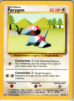 Porygon - 039/102 - Base Set - Pokemon TCG Card - Vintage - Near Mint - Image 1