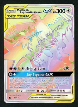 Pokemon TCG Hidden Fates Moltres, Zapdos, & Articuno GX 69/68 (Secret) - Image 1