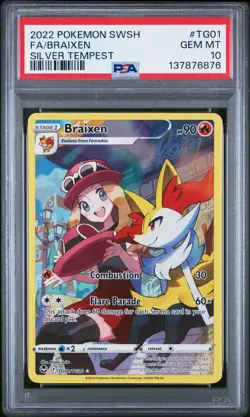 Pokemon Sword & Shield Silver Tempest #TG01 Full Art Braixen PSA 10 GM 2022 - Image 1