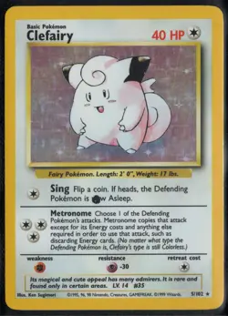 Pokemon Clefairy 5/102 Base Set Holofoil BLACK INK DOT Misprint Moderate Play - Image 1