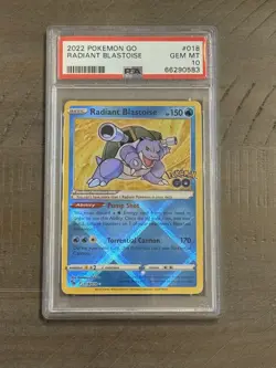 Pokemon PSA 10 GEM MINT Radiant Blastoise 018/078 Pokemon GO Holofoil 2022 - Image 1