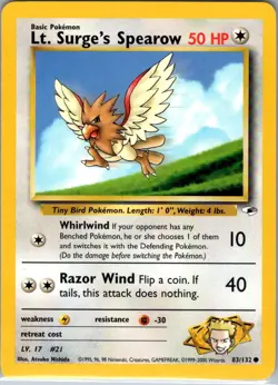 Lt. Surge's Spearow (83) - 083/132 - Gym Heroes - Common - Pokemon - NM - Image 1