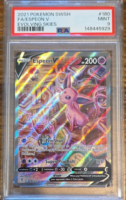 Pokemon TCG Espeon V Full Art Holo Ultra Rare Evolving Skies 180/203 2021 PSA 9 - Image 1
