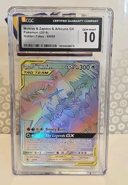 Pokemon TCG Moltres & Zapdos & Articuno GX 69/68 Gem Mint 10 Hidden Fates SR - Image 1
