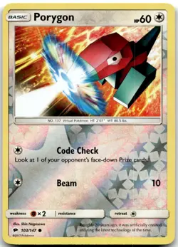 Pokemon Porygon Burning Shadows SM03 #103/147 Common Reverse Holo LP SET FILL! - Image 1