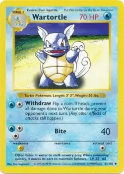 Pokemon TCG - Wartortle - 42/102 - Uncommon (Shadowless) - Base Set [Light Play] - Image 1