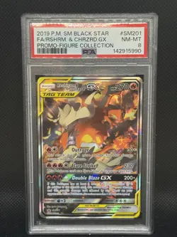 2019 Pokemon Reshiram & Charizard PSA 8 GX SM201 Holo Black Star Promo Low Pop - Image 1