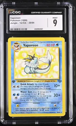 CGC 9 MINT Vaporeon 1999 Jungle 1st Edition 28/64 Pokemon Card - Image 1