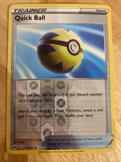 QUICK BALL REVERSE HOLO POKEMON CARD 179/202 SWORD & SHIELD - Image 2
