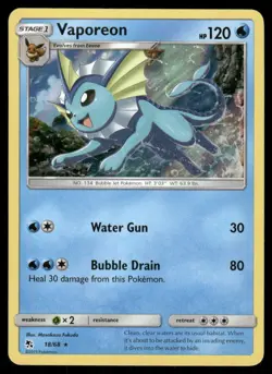 Pokemon Cards Vaporeon 18/68 Hidden Fates Holo Rare NM - Image 1