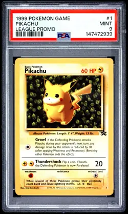 1999 POKEMON LEAGUE PROMO #1 PIKACHU PSA 9 - Image 1