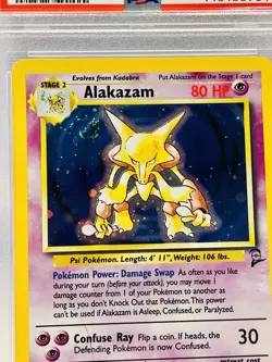 2000 Pokemon Base Set 2 ALAKAZAM Holo #1 PSA 7 NM WOTC SWIRL 💫 - Image 3