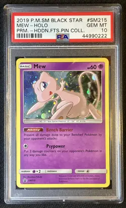 Pokemon Mew Holo SM Hidden Fates Black Star Promo #SM215 2019 PSA 10 GM, pop 198 - Image 1