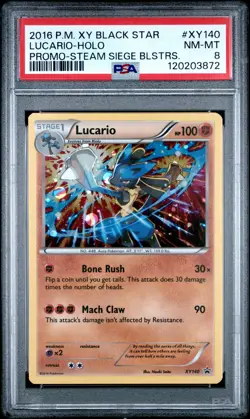 2016 POKEMON XY BLACK STAR PROMO STEAM SIEGE BLISTERS #XY140 LUCARIO-HOLO PSA 8 - Image 1