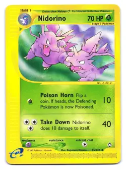 Nidorino 55/147 Uncommon Aquapolis Pokemon MP - Image 1