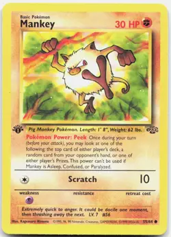 Pokemon TCG Mankey Jungle Common 55/64 1st Edition - Image 1