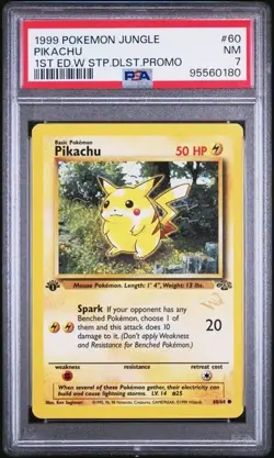 1999 Pokemon Jungle 1st Edition ED W Stamp Duelist Promo #60 Pikachu-PSA 7 NM - Image 1