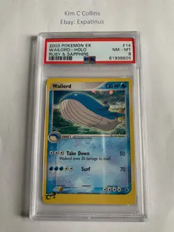 Pokemon 2003 EX Ruby Sapphire Wailord #14 Holo PSA 8 NM Mint SWIRL - Image 1