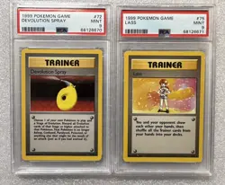 1999 Pokemon #72 + 75, Devolution Spray + Lass, Both PSA 9, Sequential Cert.#’s! - Image 1